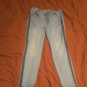 Garage Light Blue Skinny Jeans with Black Stripes